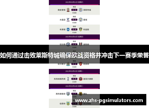 如何通过击败莱斯特城确保欧战资格并冲击下一赛季荣誉