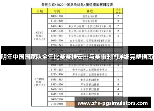 明年中国国家队全年比赛赛程安排与赛事时间详细完整指南